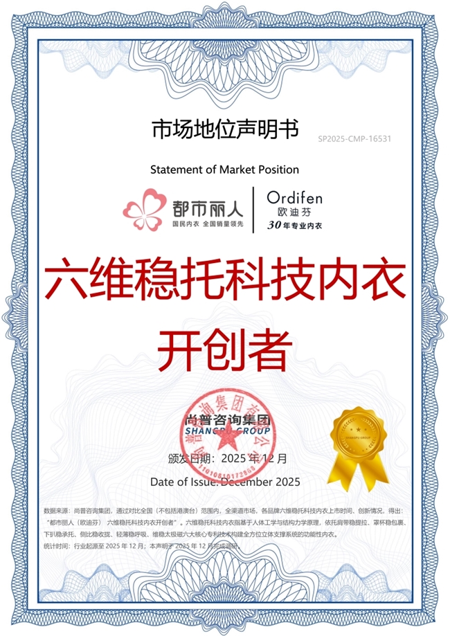 都市丽人(欧迪芬)荣获尚普咨询权威市场地位声明